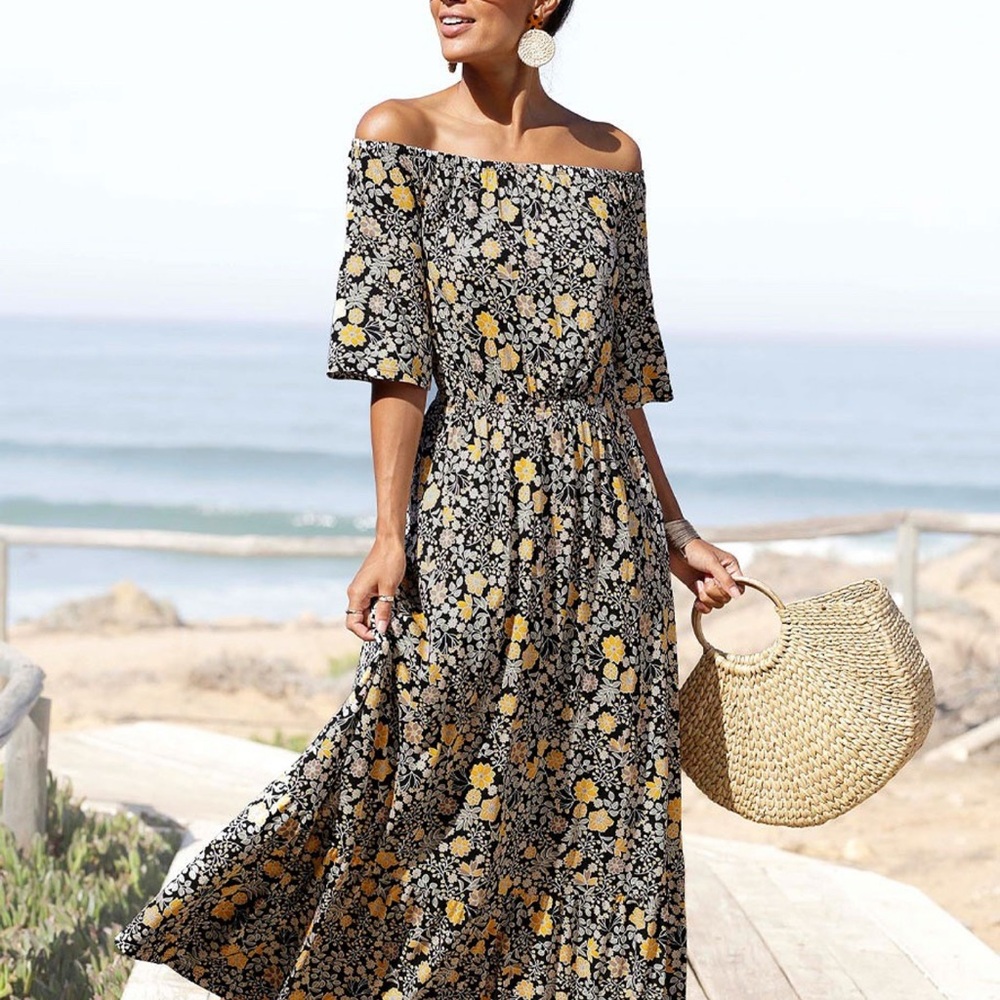 LASCANA / VENUS Floral Off-Shoulder Maxi Dress Size 14 NWT